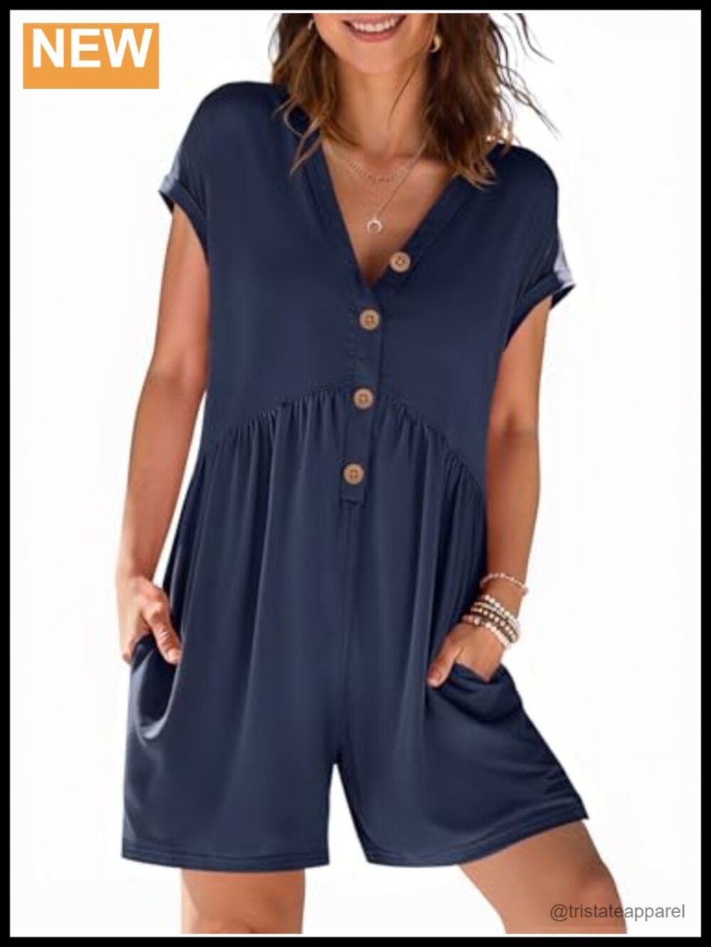Women's Casual Summer Romper V-Neck Button Down Short Sleeve Wide Leg Jumpsuit